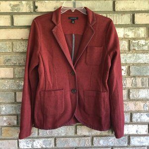 Women’s Lands End Herringbone Boyfriend Blazer Size 10 Red Jacket 2 Button